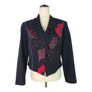 Canvas Backs Black Red Wearable Art Jacket Blazer Wool Silk Cashmere Size Small